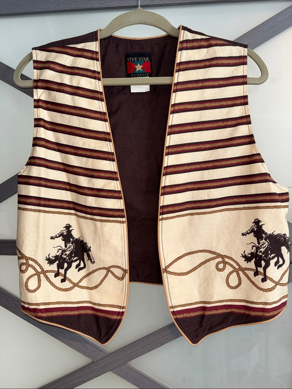 Vintage Five Star by Roper Western Cowboy Vest Large Made in USA Rodeo Large
